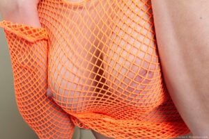 Slim cutie Darina takes off her orange see-through shirt and sites on her dildo - darinas-orange-mesh-see-through-shirt11