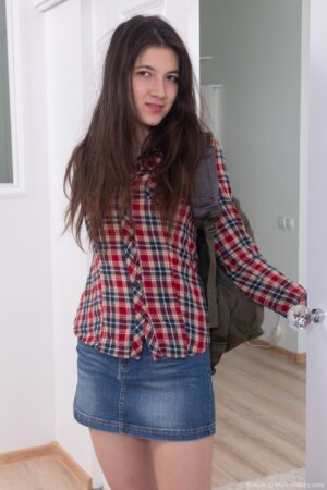 Hairy teen girl Dennis gets naked in her bed after school is over