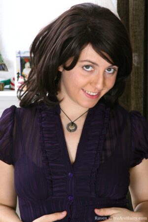 Hair covered Raven fingers her bush